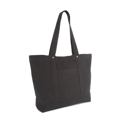 Washed cotton shopper bag with side pocket